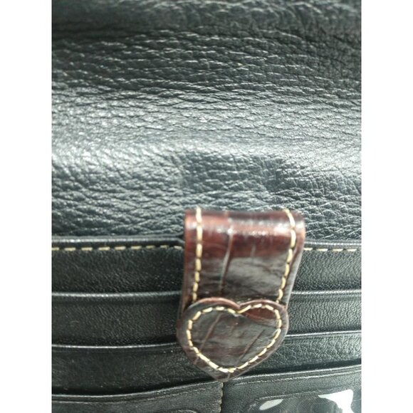 Vintage Black Brighton Leather Crossbody Bag With Brown Croc Embossed Flap & Adj - Picture 8 of 16